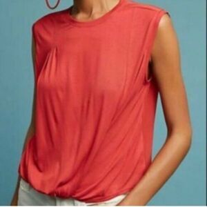 Anthropologie Tiny Blouse Sleeveless Deep‎ Orange Mixed Media Draped Front XS